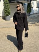 کت اورسایز زنانه زاروک مشکی – استایل خیابانی